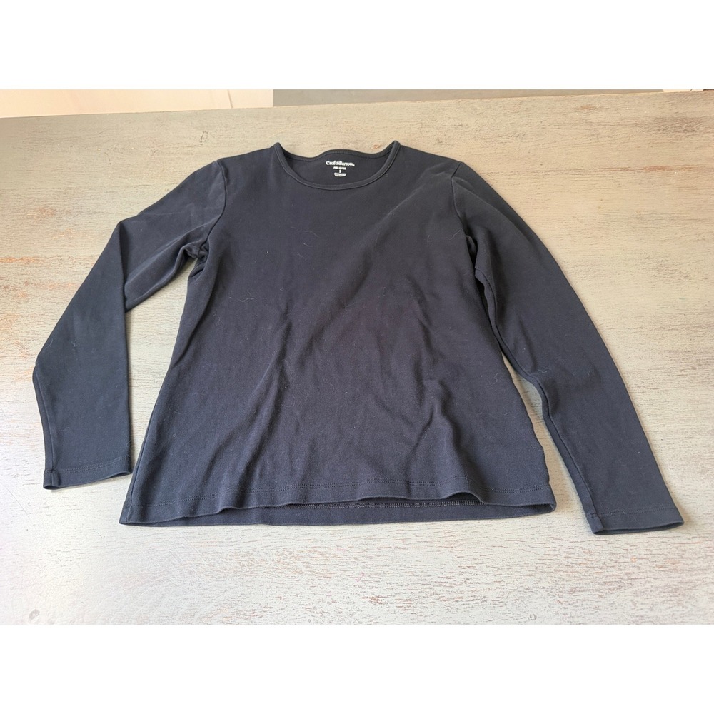 Croft & Barrow Womens Pima Cotton Long Sleeve Crew Neck T-Shirt Black Small